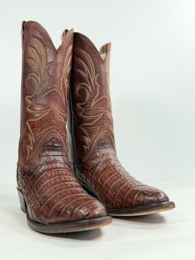 Larry Mahan Men's Exotic Western Boots Size 8.5 D Brown Caiman Made In USA
